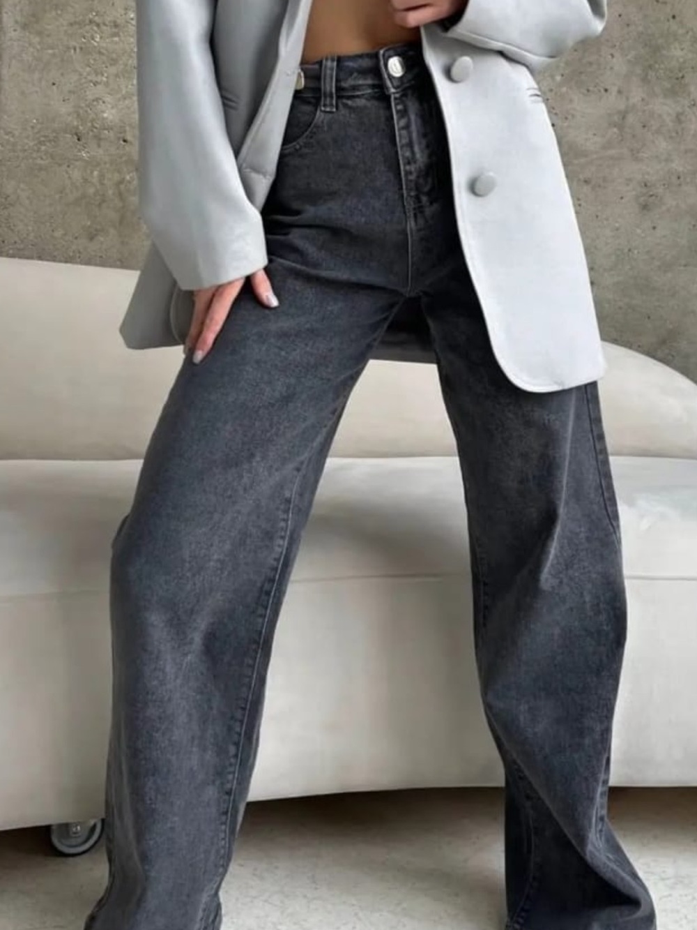 High-Rise Washed Gray Boyfriend Jeans - Women's